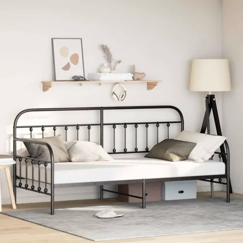 vidaXL Nappali ágykeret Fekete 90 x 190 cm Porszórt acél