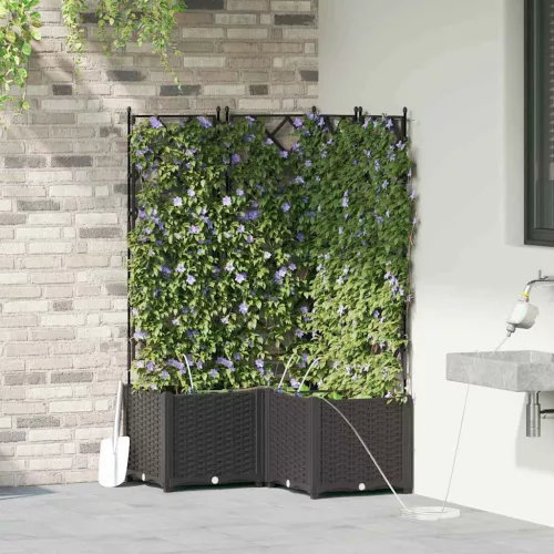 vidaXL Kerti cserép 3 pcs Fekete Acél