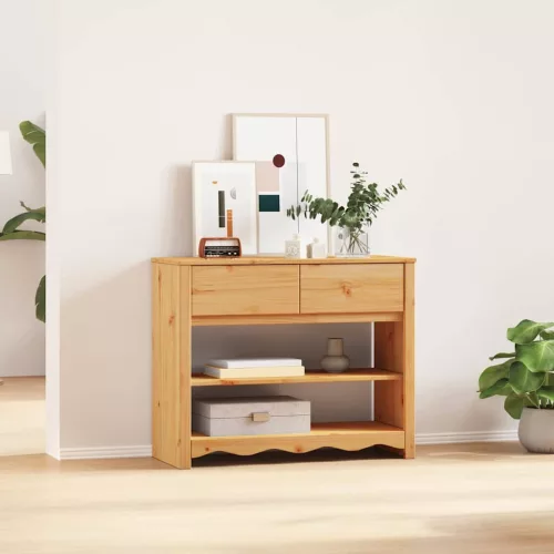 vidaXL Konzolasztal Drammen Tölgyszínű 89.5 x 37 x 73 cm Tömör fenyőfa