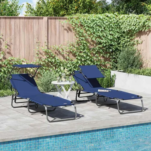 vidaXL Összecsukható nyugágy párnával 2 pcs Kék 56 x 190 x 81cm szövet