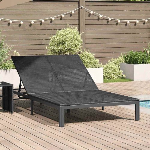 vidaXL Napozóágy 1-személy Fekete 206 x 62.5 x 74 cm polirattan
