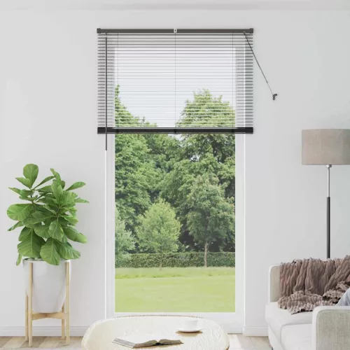 vidaXL Zsalugáter Redőnyök függönyökkel Fekete 220 x 120 cm Alumínium