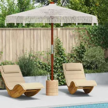   vidaXL Makramé napernyő Krém 252.5 x 252.5 x 260 cm Pamut és teakfa