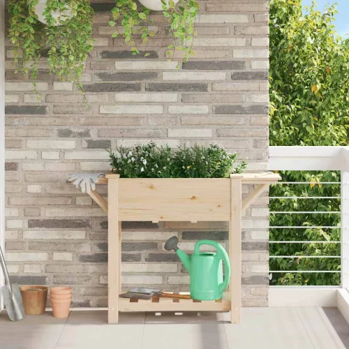 vidaXL Kerti cserép polcokkal Bézs 111 x 37 x 76,5 cm Szilárd fenyőfa