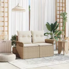   vidaXL Kerti kanapé párnával Bézs 141 x 62 x 69 cm polirattan