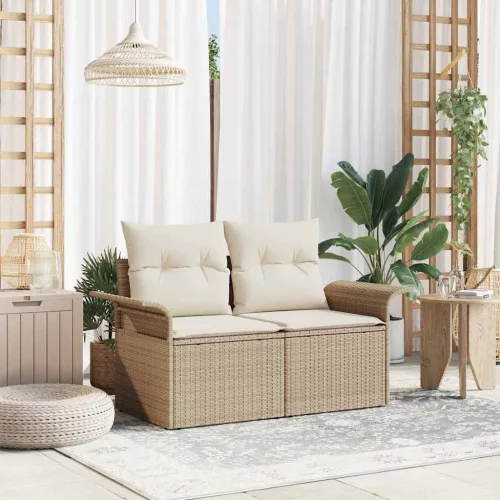 vidaXL Kerti kanapé párnával Bézs 141 x 62 x 69 cm polirattan