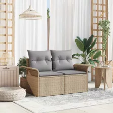   vidaXL Kerti kanapé párnával Bézs 141 x 62 x 69 cm polirattan