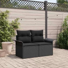   vidaXL Kerti kanapé párnával Fekete 141 x 62 x 69 cm polirattan