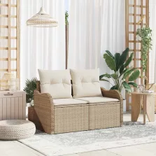 vidaXL Kerti kanapé Bézs 121 x 62 x 69cm polirattan
