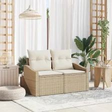   vidaXL Kerti kanapé párnával Bézs 123 x 62 x 69cm polirattan