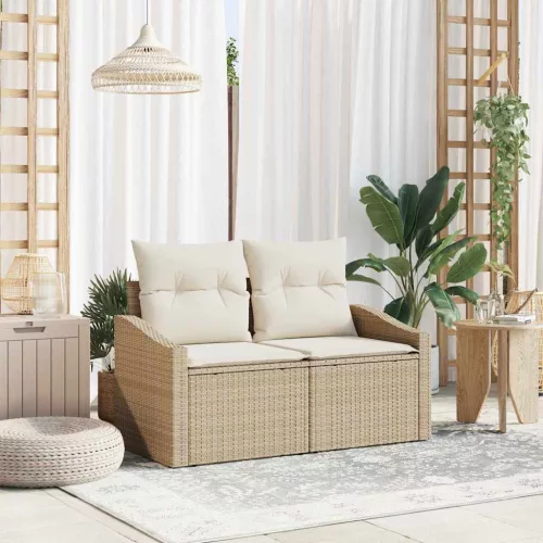 vidaXL Kerti kanapé párnával Bézs 123 x 62 x 69cm polirattan