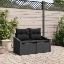   vidaXL Kerti kanapé párnával Fekete 123 x 62 x 69cm polirattan