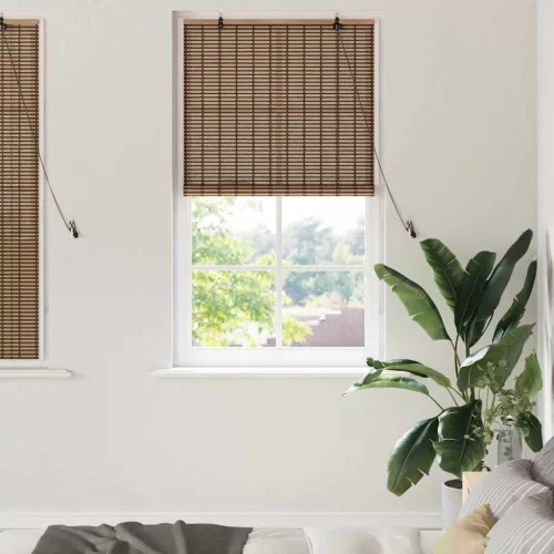 vidaXL Roletta függönyökkel Barna 80 x 160 cm bambusz