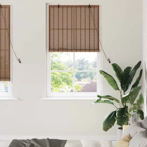 vidaXL Roletta függönyökkel Barna 90 x 220 cm bambusz