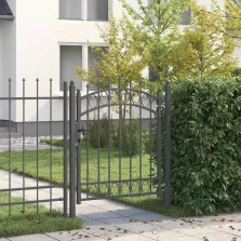   vidaXL Tüskés kerítési kapu zárral Szürke 125 x 100 cm Porszórt Acél