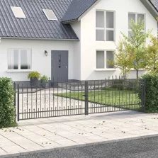   vidaXL Kerítéskapu Lándzsa Tetejével zárral Szürke 404 x 100 cm Acél