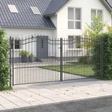   vidaXL Kerítéskapu Lándzsa Tetejével zárral Szürke 404 x 175 cm Acél