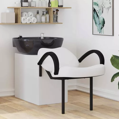 vidaXL Sampon Szék Fehér és fekete 63 x 141 x 92 cm PVC