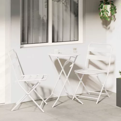 vidaXL Kert Bistro Készlet 3 pcs Fehér Acél