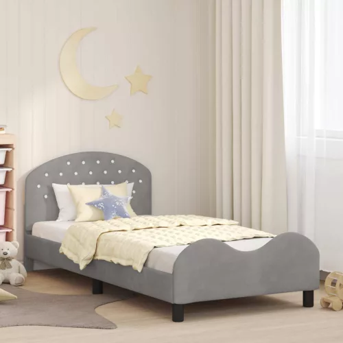 vidaXL Gyerekágy kerettel Világosszürke 90 x 190 cm Bársony