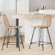   vidaXL Bárszék 2 pcs Természetes 44,5 x 54,5 x 97,5 cm Rattan és Vas