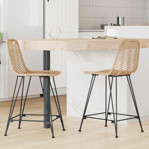 vidaXL Bárszék 2 pcs Természetes 44,5 x 54,5 x 97,5 cm Rattan és Vas