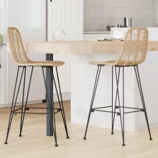   vidaXL Bárszék 2 pcs Természetes 44,5 x 53 x 111 cm Rattan és Vas