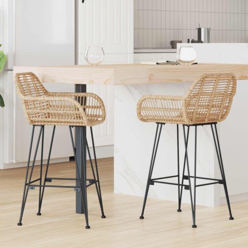 vidaXL Bárszék 2 pcs Természetes 55 x 52 x 92 cm Rattan és Vas