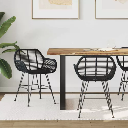 vidaXL Étkezőszék 2 pcs Fekete 55 x 50 x 74 cm Rattan és Vas