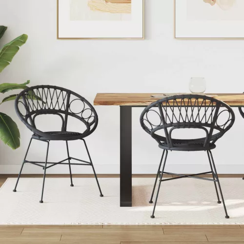 vidaXL Étkezőszék 2 pcs Fekete 49 x 51 x 81 cm Rattan és Vas