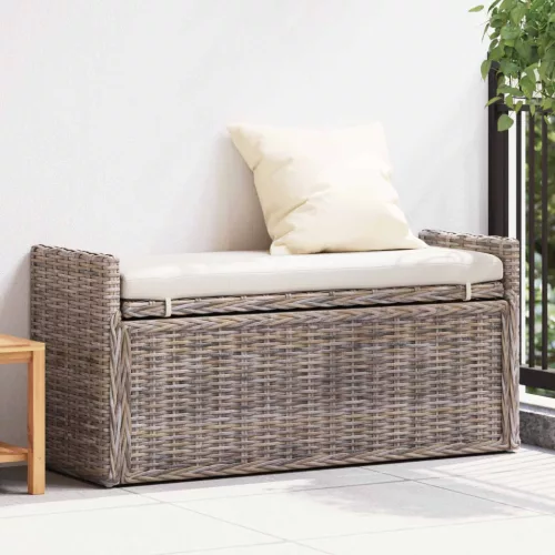 vidaXL Tárolópad párnával tárolóval Szürke 110 x 40 x 50 cm Rattan
