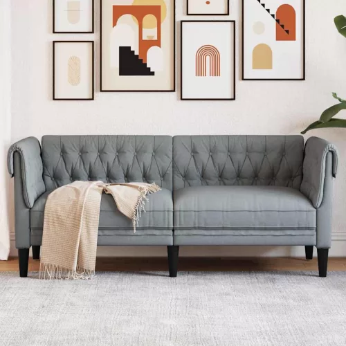 vidaXL Chesterfield kanapé Világosszürke 182.5 x 74.5 x 74.5 cm szövet