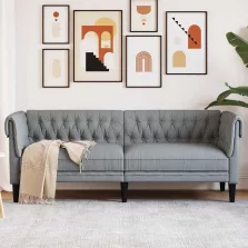   vidaXL Chesterfield kanapé Világosszürke 201.5 x 74.5 x 74.5 cm szövet