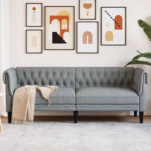 vidaXL Chesterfield kanapé Világosszürke 201.5 x 74.5 x 74.5 cm szövet