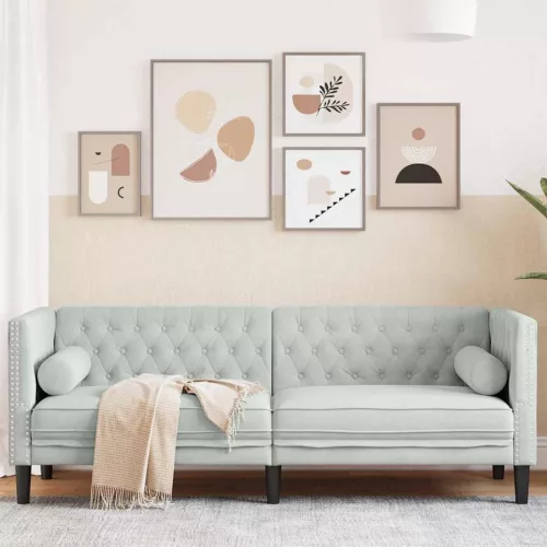 vidaXL Chesterfield kanapé Világosszürke 194 x 74.5 x 70.5 cm Bársony