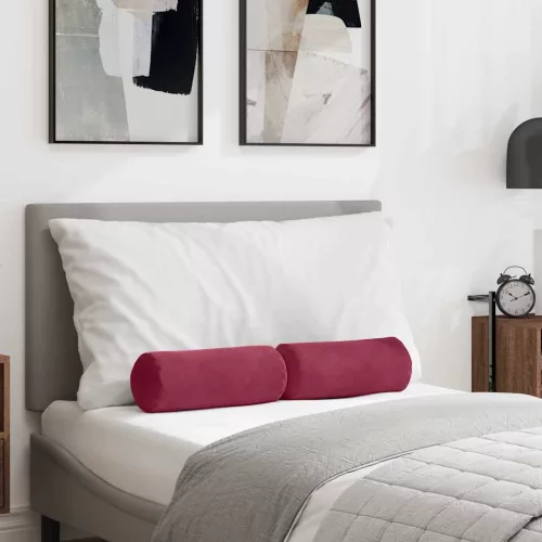 vidaXL Hengerpárnák 2 pcs Bordó Ø 15 x 40 cm Bársonyos szövet