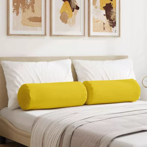 vidaXL Hengerpárnák 2 pcs Világos sárga Ø 25 x 70 cm szövet
