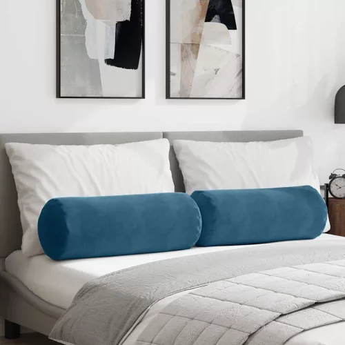 vidaXL Hengerpárnák 2 pcs Kék Ø 25 x 70 cm Bársonyos szövet