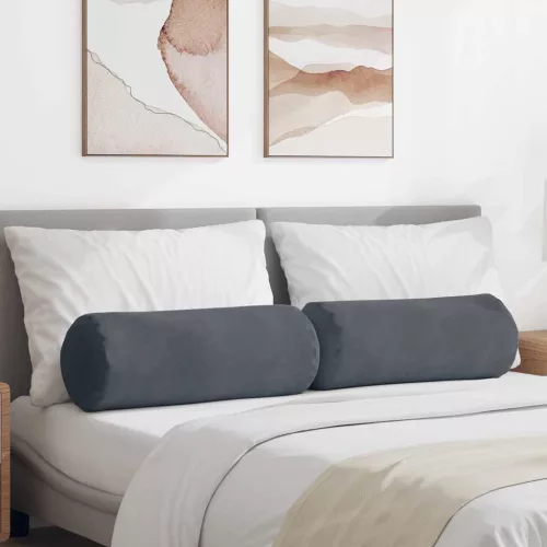 vidaXL Hengerpárnák 2 pcs Sötétszürke Ø 25 x 70 cm Bársonyos szövet