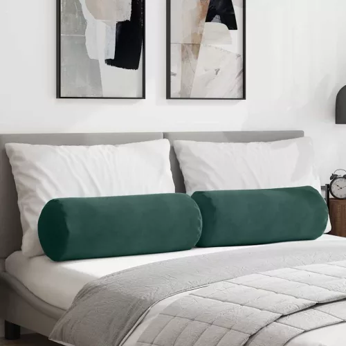 vidaXL Hengerpárnák 2 pcs Sötétzöld Ø 25 x 70 cm Bársonyos szövet