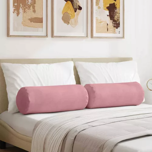 vidaXL Hengerpárnák 2 pcs Rózsaszín Ø 25 x 70 cm Bársonyos szövet