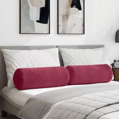 vidaXL Hengerpárnák 2 pcs Bordó Ø 25 x 70 cm Bársonyos szövet