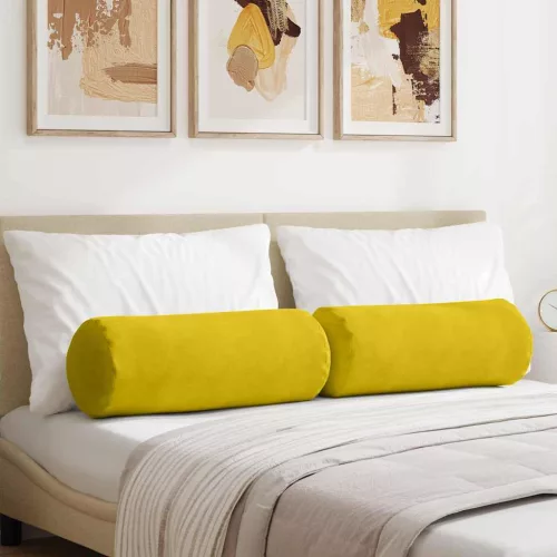 vidaXL Hengerpárnák 2 pcs Sárga Ø 25 x 70 cm Bársonyos szövet