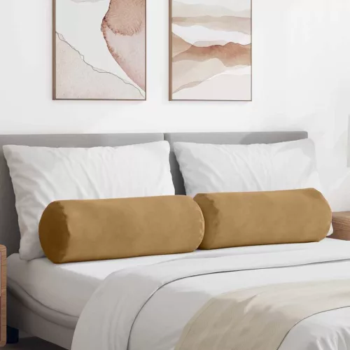 vidaXL Hengerpárnák 2 pcs Barna Ø 25 x 70 cm Bársonyos szövet