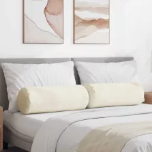   vidaXL Hengerpárnák 2 pcs Krém Ø 25 x 70 cm Bársonyos szövet