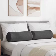   vidaXL Hengerpárnák 2 pcs Sötétszürke Ø 25 x 70 cm Bársonyos szövet