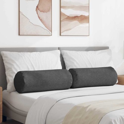 vidaXL Hengerpárnák 2 pcs Sötétszürke Ø 25 x 70 cm Bársonyos szövet