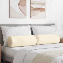   vidaXL Hengerpárnák 2 pcs Krém Ø 25 x 70 cm Bársonyos szövet