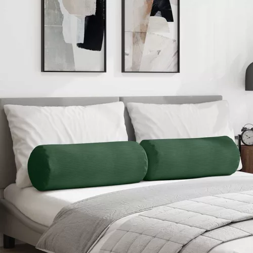 vidaXL Hengerpárnák 2 pcs Sötétzöld Ø 25 x 70 cm Bársonyos szövet