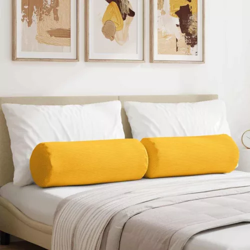 vidaXL Hengerpárnák 2 pcs Világos sárga Ø 25 x 70 cm Bársonyos szövet